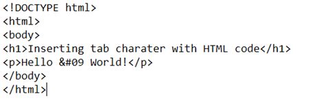 HTML Tab Character